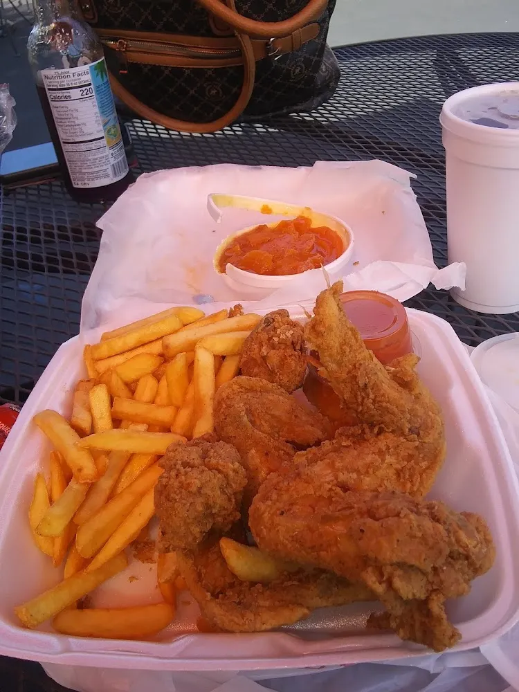 Fried Chicken Wings Fries an Candied Yams